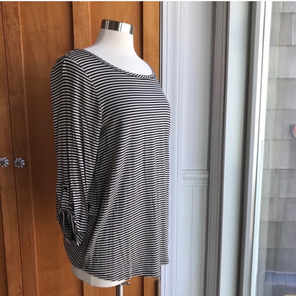 *SALE* Cupio Tan Black Stripe Stretch Tunic Top I9 - Picture 2 of 8